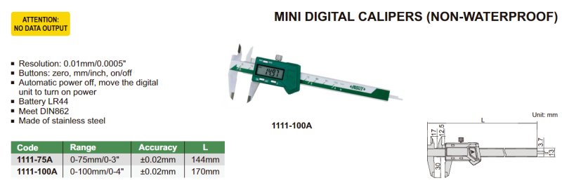 INSIZE 1111-100A digitální posuvné měřítko MINI 0-100mm / 0-3\"