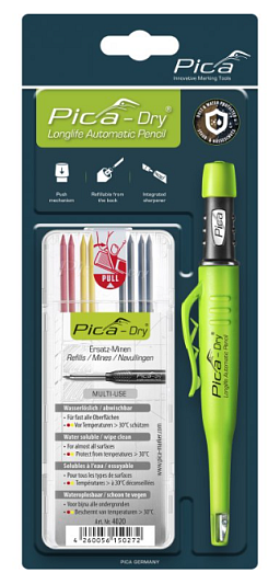 Obrázek pro produkt Pica - tužka pro profesionální řemeslníky + náhradní tuhy ( Varianta: tuhy barevné (žl,čer,šedá)