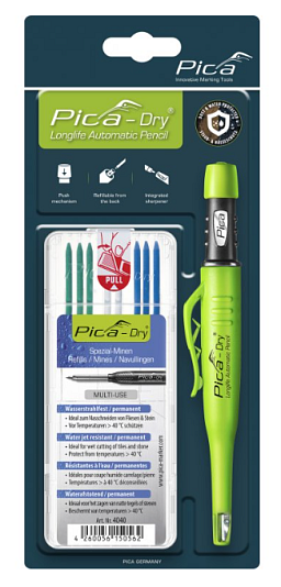 Obrázek pro produkt Pica - tužka pro profesionální řemeslníky + náhradní tuhy ( Varianta: tuhy voděodolné barevné (zel.bílá,modrá)
