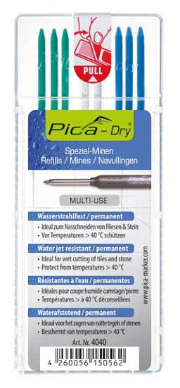 Obrázek pro produkt Pica Dry - tuhy vodě odolné pro obkladače - mix barev ( 3x mod, 3x zel, 2x bílá )