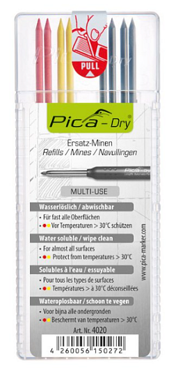 Obrázek pro produkt Pica Dry - univerzální tuhy ve vodě rozpustné ( mix barev 2x červ, 2x žl, 4x černá )