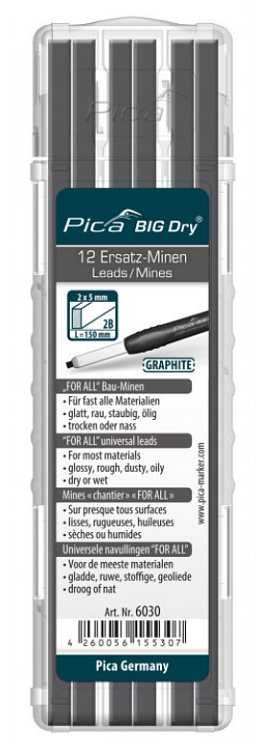 Obrázek pro produkt Pica - tuhy na většinu materiálů pro tesařskou tužku ( Barva: šedá )