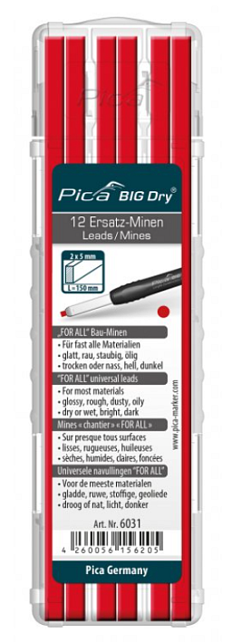 Obrázek pro produkt Pica - tuhy na většinu materiálů pro tesařskou tužku ( Barva: červená )