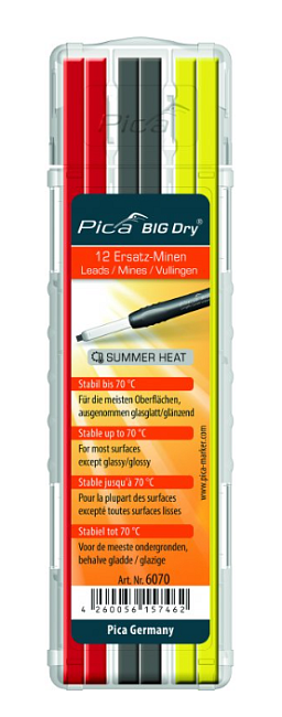 Obrázek pro produkt Pica - tuhy na většinu materiálů pro tesařskou tužku ( Barva: grafit + žlutá + červená - odolná teplotě do 70°C )